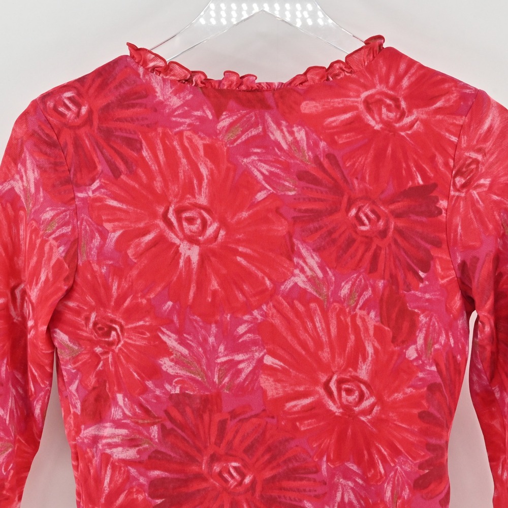 Vintage Y2k Ruched Mesh Top Womens Size M Pink Floral INC International Concepts - Picture 10 of 12